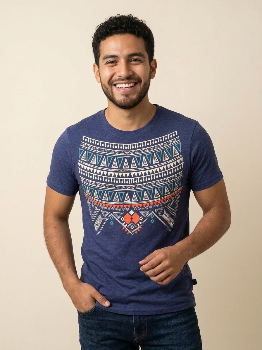 Playera Azul Jaspe Tribal Navajo