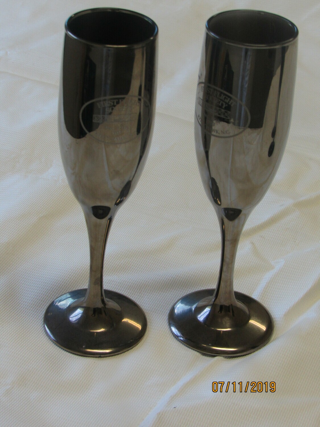 First Flight Society Champagne Glasses, Pewter