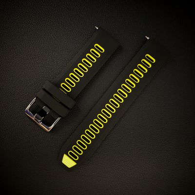 Watch strap in silicone 20mm with Quick Release | Black|Yellow - Fits Seiko, Omega, Tudor, Pagani, Garmin and others.