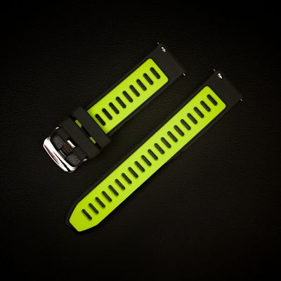Klockarmband i silikon 20mm med Snabbfäste Svart|Grön – Passar Seiko, Omega, Tudor, Pagani, Garmin m.fl.