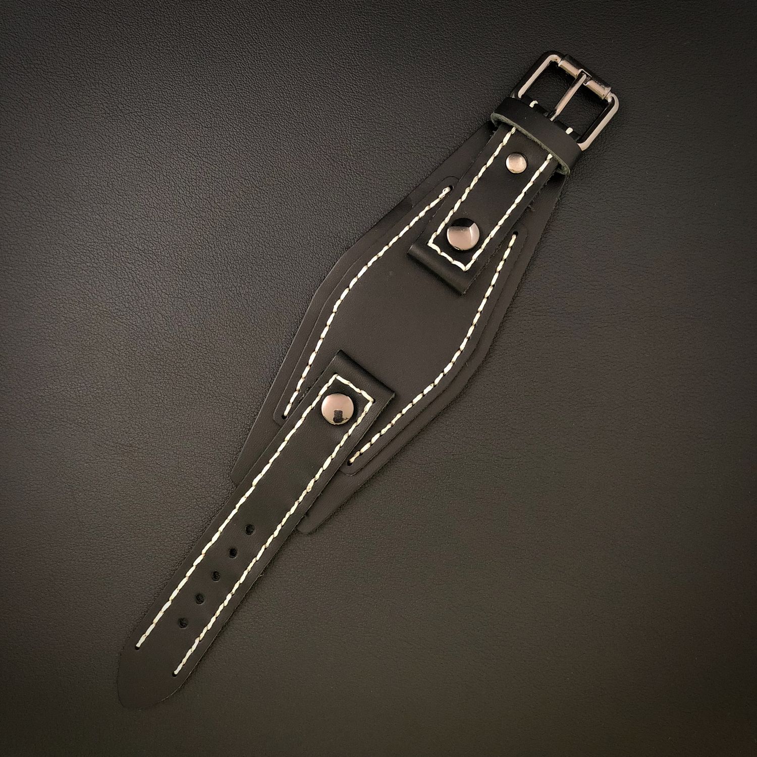 Retro watch strap in genuine leather Black 25mm