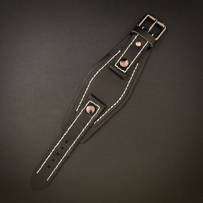 Retro watch strap in genuine leather Black 25mm