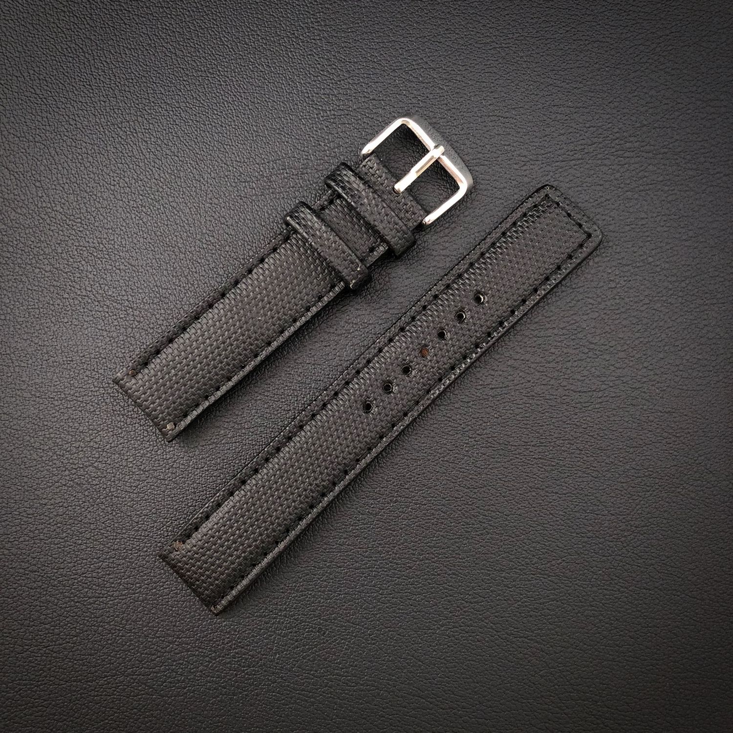 Black leather watch strap 18mm