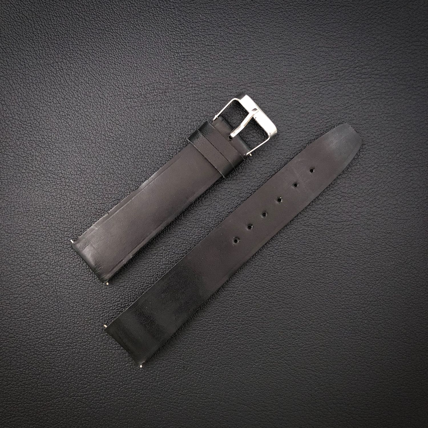Black leather watch strap 18mm