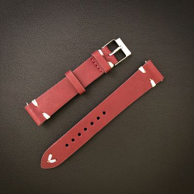 Burgundy leather watch strap 16mm