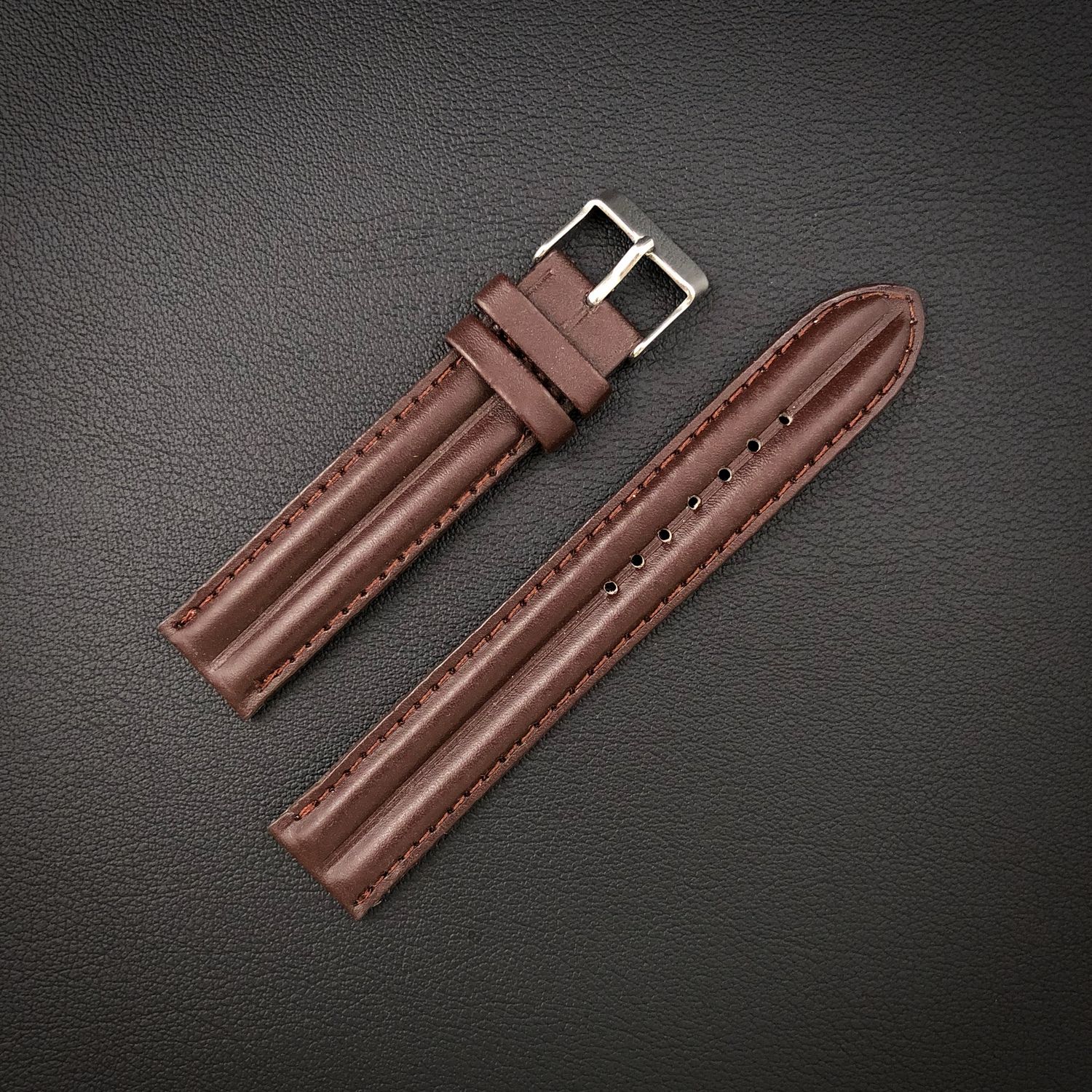 Brown leather watch strap 18mm
