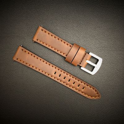 Klockarmband i brunt läder med bruna sömmar – 18mm, 20mm, 22mm