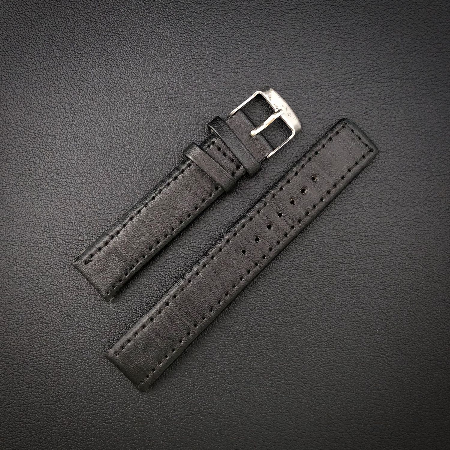 Black leather watch strap 18mm