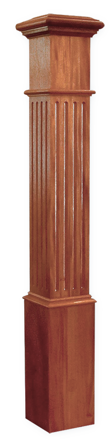 Box Newel 4-1/2&quot; Fluted - Sapele Mahogany