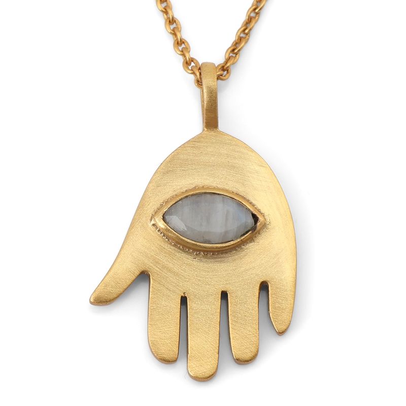 Forgylt Hamsa smykke med månesten