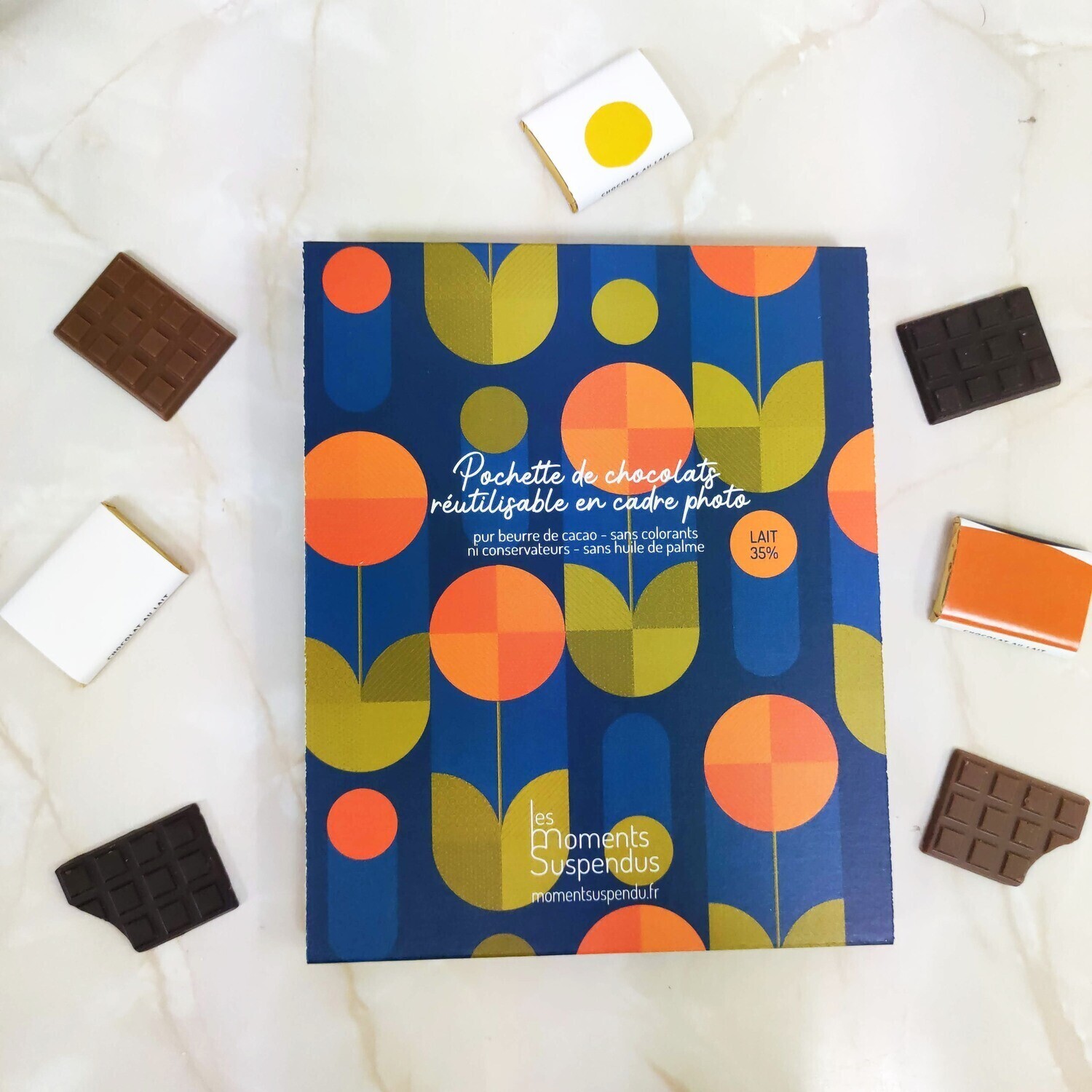 Chocolats et cadre photo -Pop- Cadeau surprise gourmand & écologique