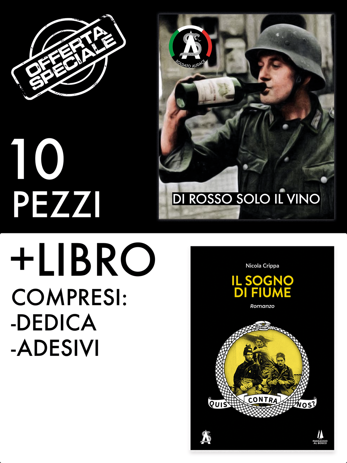 Pacchetto: 10 adesivi + Libro &quot;Il sogno di Fiume&quot;