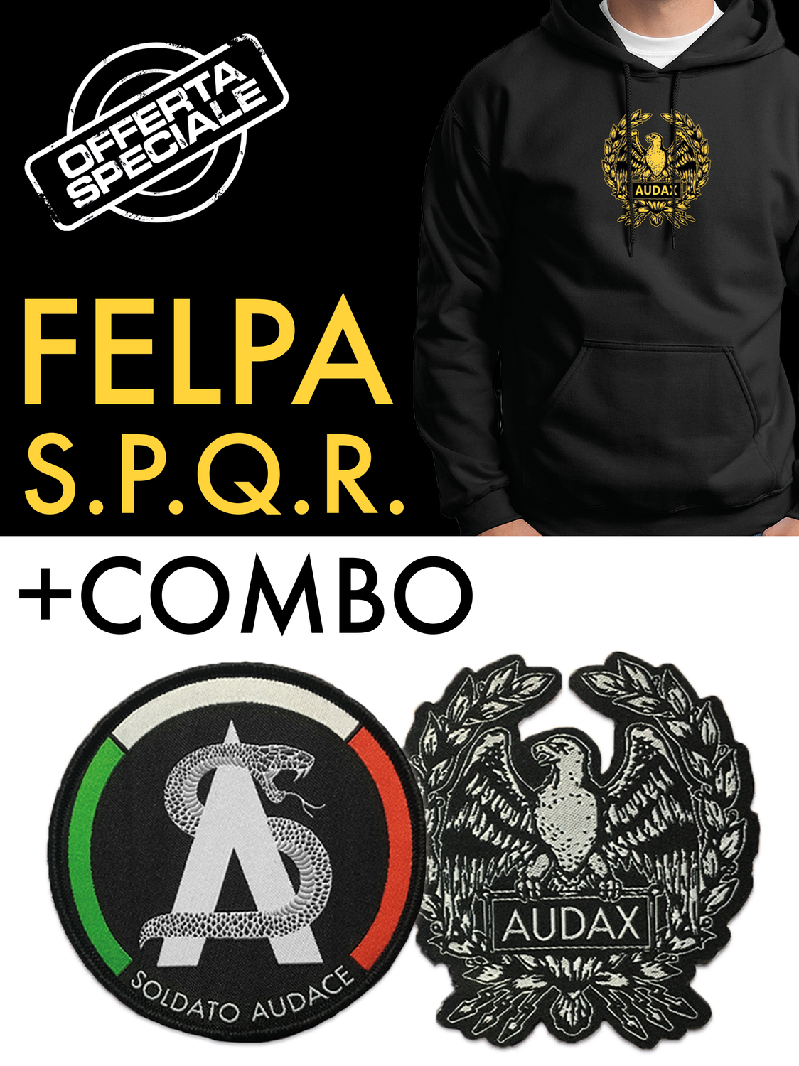 Pacchetto:  Felpa S.P.Q.R. + Combo Toppe