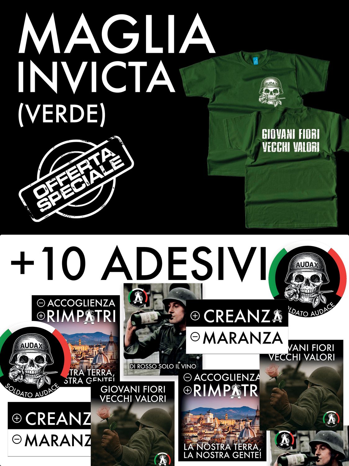 Pacchetto: adesivi e maglia Invicta (verde)