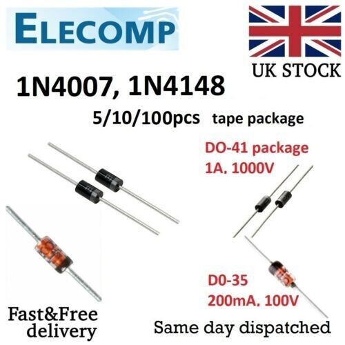 1N4007 1N4148 LL4148 Rectifier Diode 5-100pcs, 1A 100V-1KV Free postage UK stock