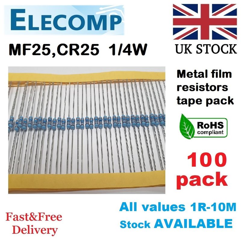 MF25 1/4W Resistors 1% All Values (0R-1K-10M) 100 Pack