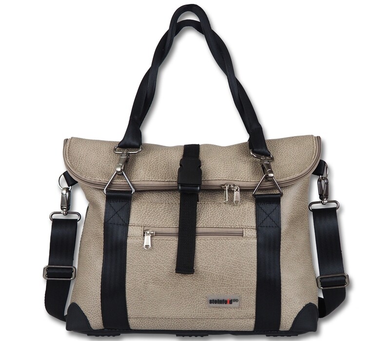 Gepäckträgertasche große Radl-Iris - KL/PVC-Plane-kieselgrau-beige/schwarz