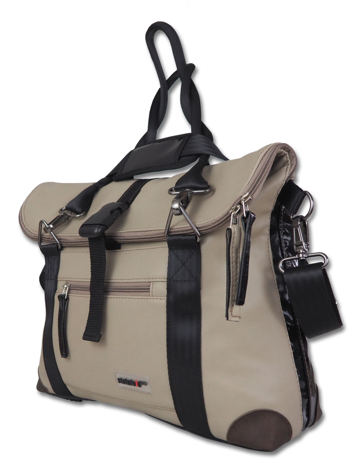 Gepäckträgertasche große Radl-Iris - KL/PVC-Plane-kieselgrau-beige/schwarz