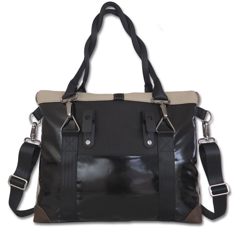 Gepäckträgertasche große Radl-Iris - KL/PVC-Plane-kieselgrau-beige/schwarz