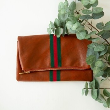 Preppy Stripe Foldover Clutch - Green &amp; Red Stripe