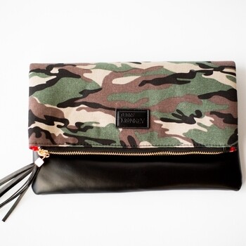 Fold Over Clutch - Camo &amp; Black with Red Lining