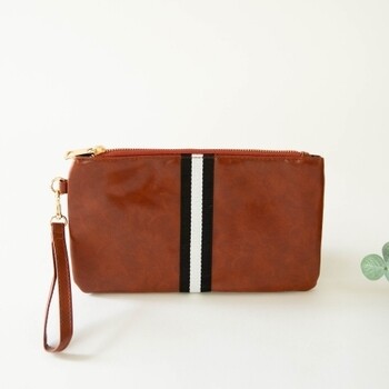 Preppy Stripe Zipper Clutch - White/Black Stripe