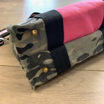 Canvas Crossbody Tote Bag- With Pink and Black Strap