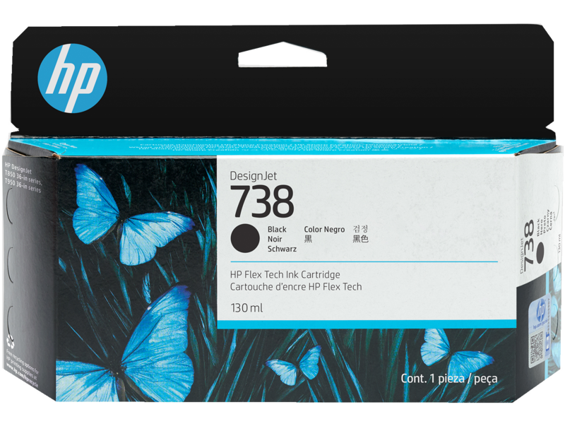 HP 738 130-ml DesignJet Ink Cartridges, Color: Black