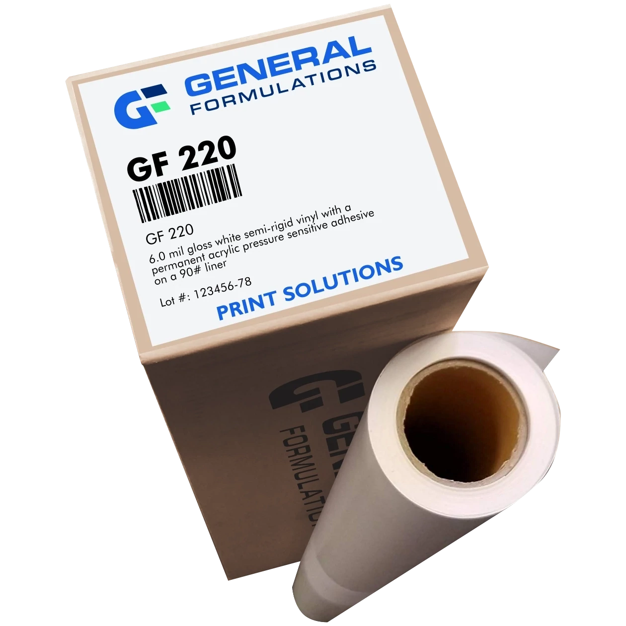 General Formulations 220 Gloss White Semi-Rigid Vinyl - Permanent, Select Size: 30" x 100'