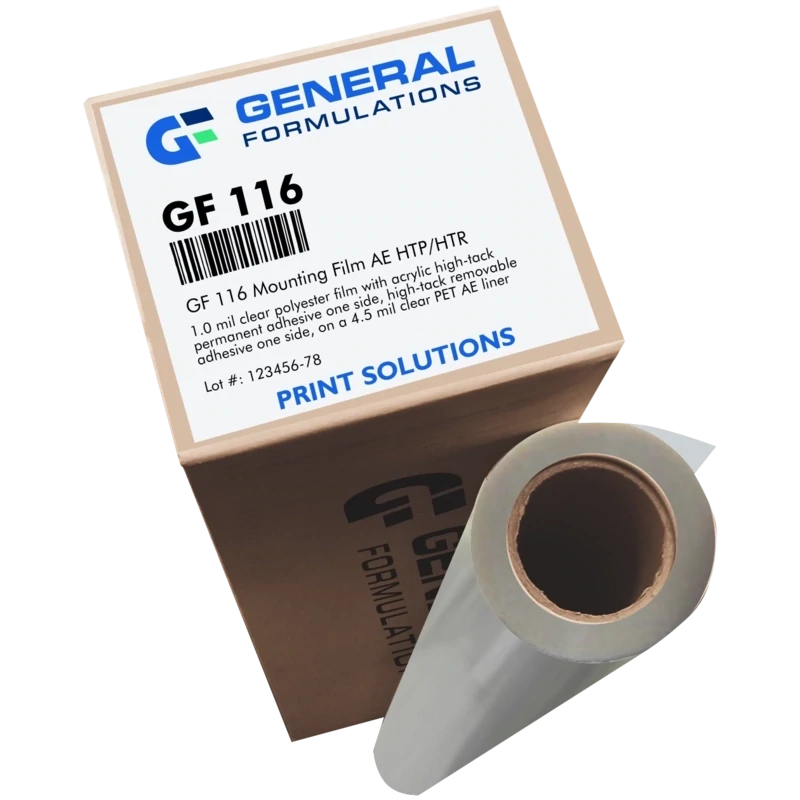 General Formulations 116 Clear AE Mounting Film - High-Tack Permanent/High-Tack Removable 54" x 150'