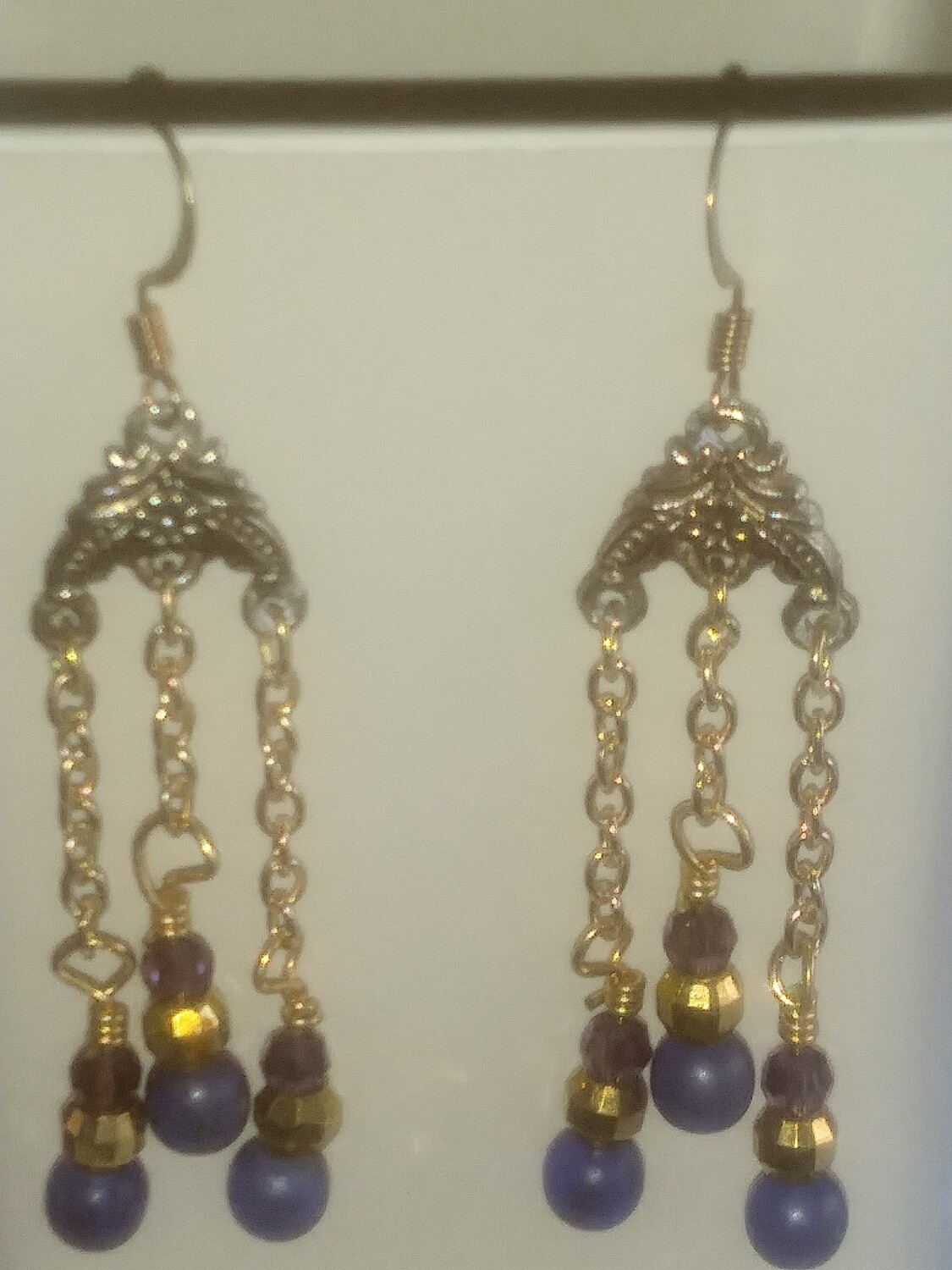 blue and purple chandelier earrings