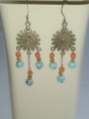 coral and turquoise chandlier earrings