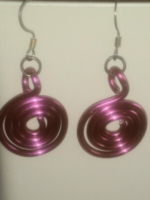 pink rolled wire earring