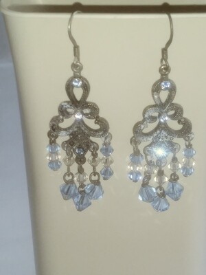 light blue and putter chandelier earrings