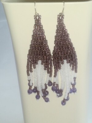 Purple and pearl white Comanche weave earrings