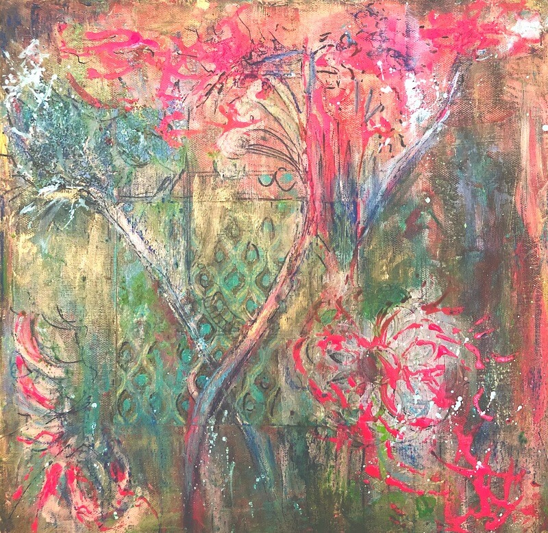 &quot;Entwined&quot; 14&quot; x 14&quot; original mixed media painting on canvas