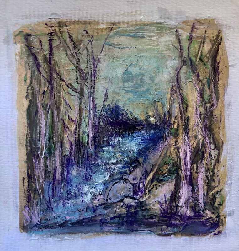 &quot;In The Distance&quot; original 8&quot;x 8&quot; mixed media painting on Paper