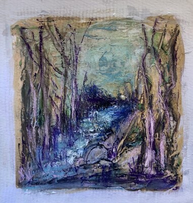 "In The Distance" original 8"x 8" mixed media painting on Paper