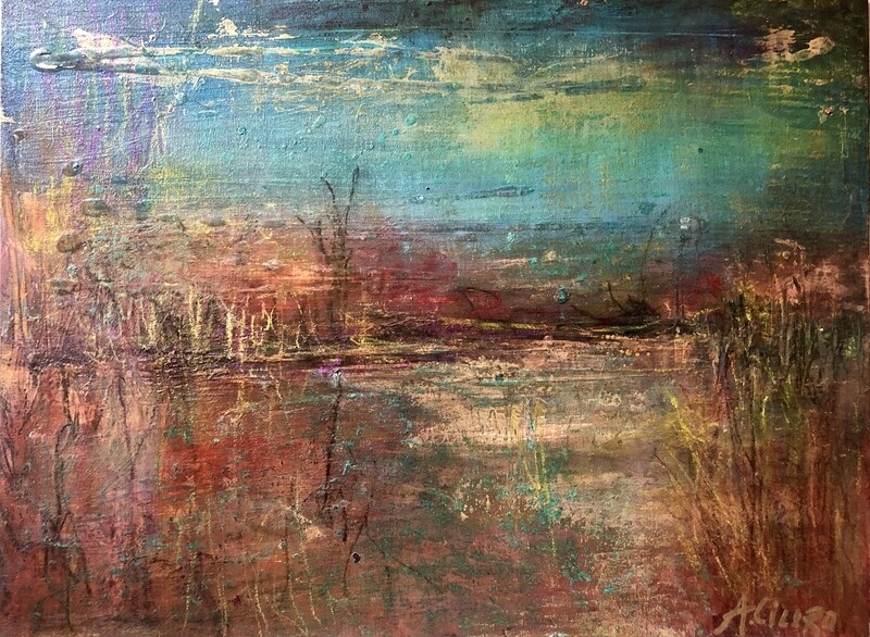 &quot;Ambiance&quot; original 12&quot; x 9&quot; mixed media painting on wood panel