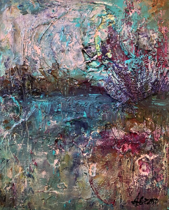 &quot;Across the Water&quot; 8&quot; x 10&quot; original mixed media Landscape painting on Canvas Panel