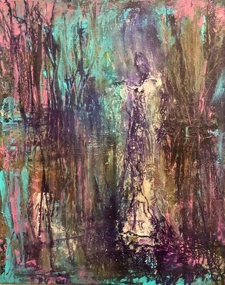 "Eternal Swamp Goddess" 16" x 20" original mixed media abstract painting on Gallery Wrapped canvas
