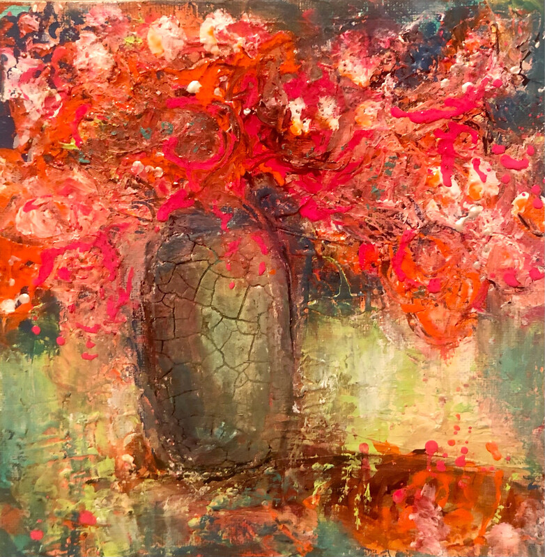 “Show Stopper” Mixed Media 8” X 8” Floral Painting