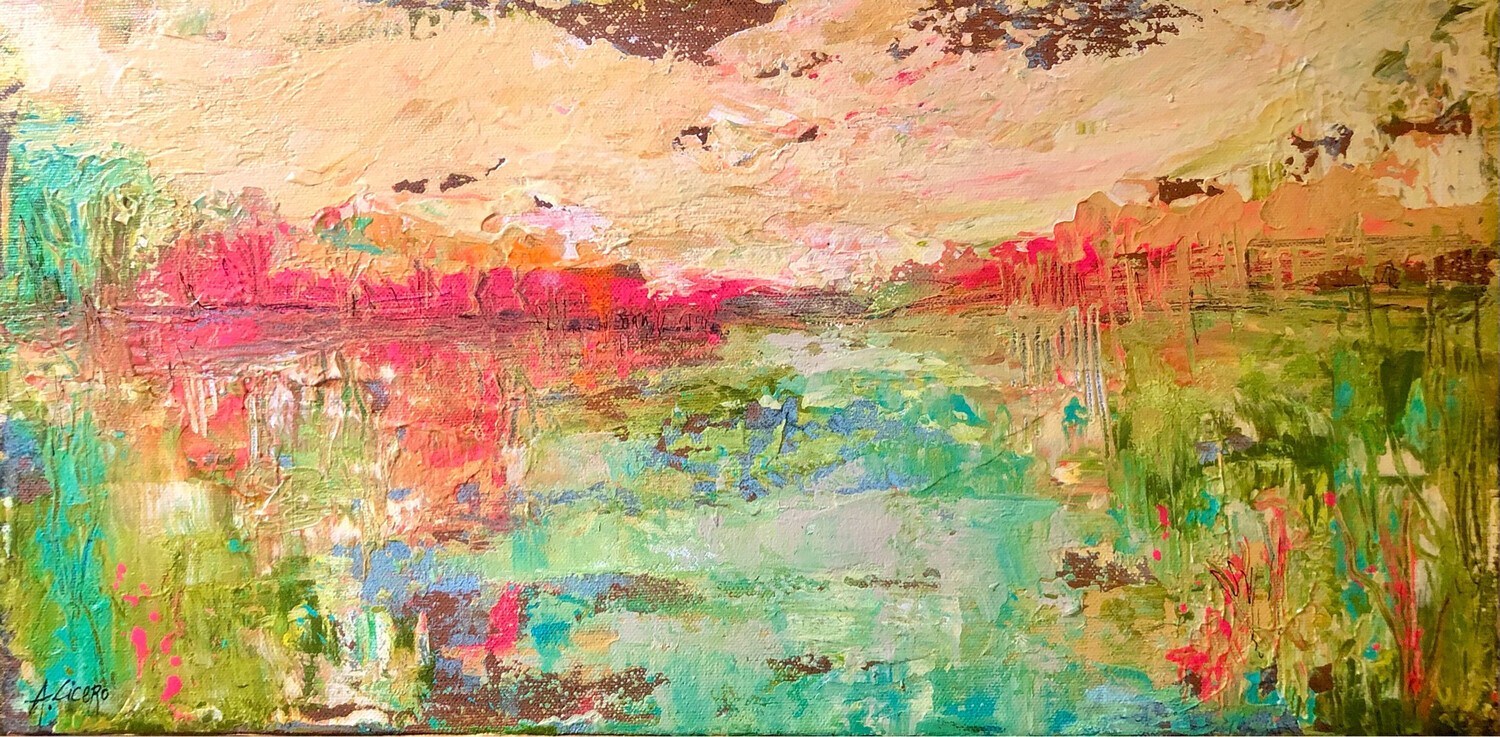 “Confetti Sky” Original Acrylic 20” X 10” Abstract Painting On Gallery Wrapped Canvas