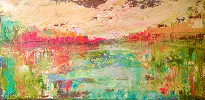 “Confetti Sky” Original Acrylic 20” X 10” Abstract Painting On Gallery Wrapped Canvas
