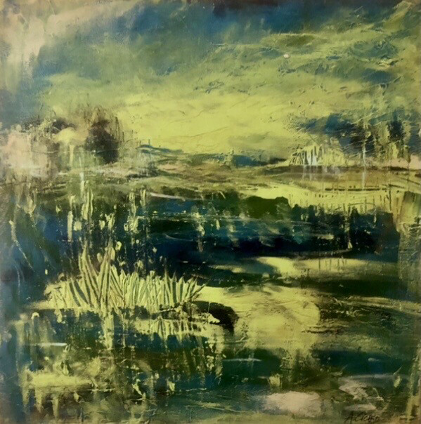 “Matcha” Original Abstract Acrylic Landscape Painting On 20” X 20” Gallery Wrapped Canvas