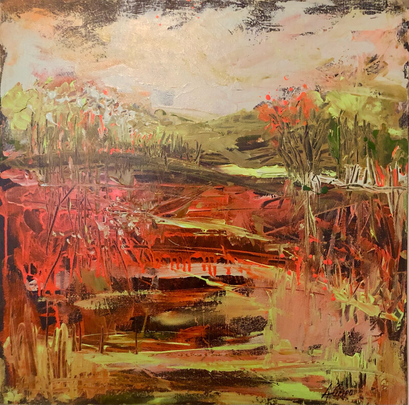 “Tangerine Tango” Original 24” X 24” Acrylic Landscape Painting On Gallery Wrapped Canvas