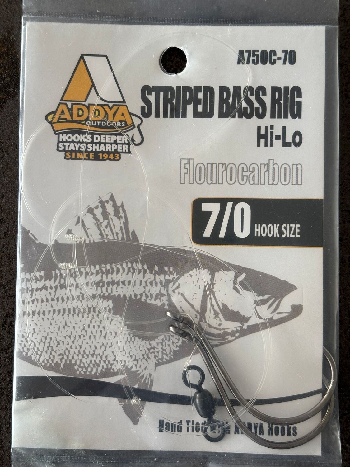 STRIPED BASS RIG - HI LO: Two Inline Octopus Hooks, 50lb Flourocarbon, Black Crane Swivel (2 count)