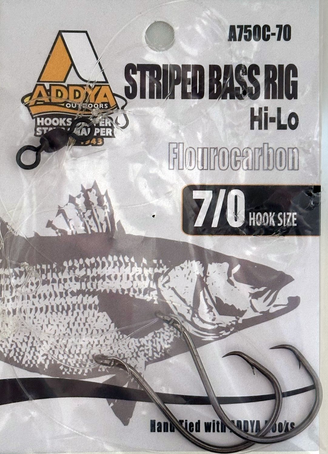 STRIPED BASS RIG- Inline Octopus Hook, 50LB Flourocarbon, Black Swivel & Snap (1 count)