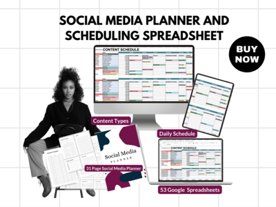 Social Media Content Planner &amp; Scheduling Spreadsheet Kit