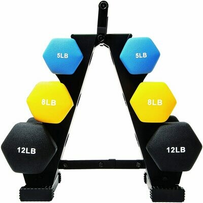 Colored Neoprene Coated Dumbbell Set with Stand 50LB SET